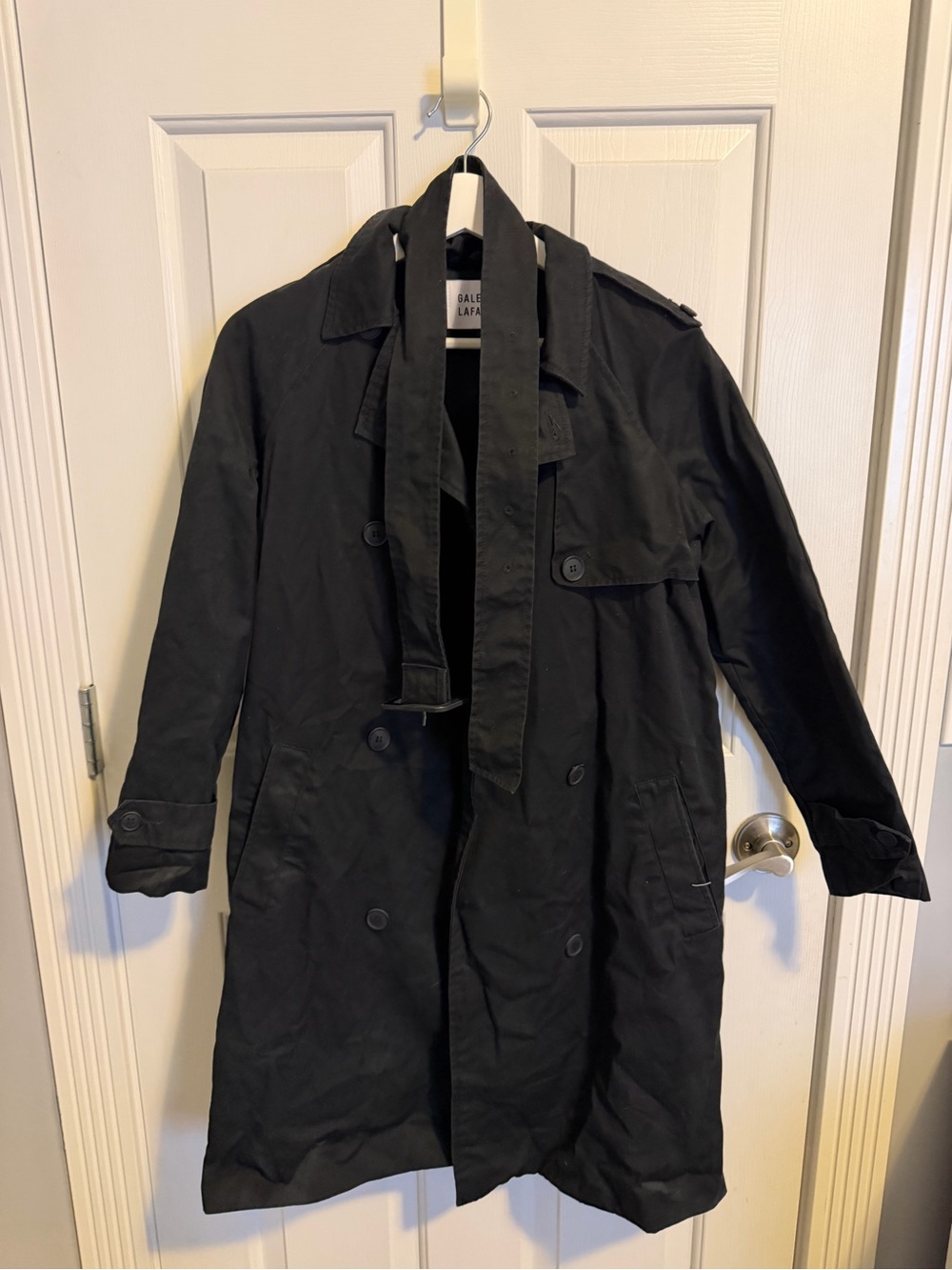 Paris Galleries Lafayette Black Trench Coat with Belt